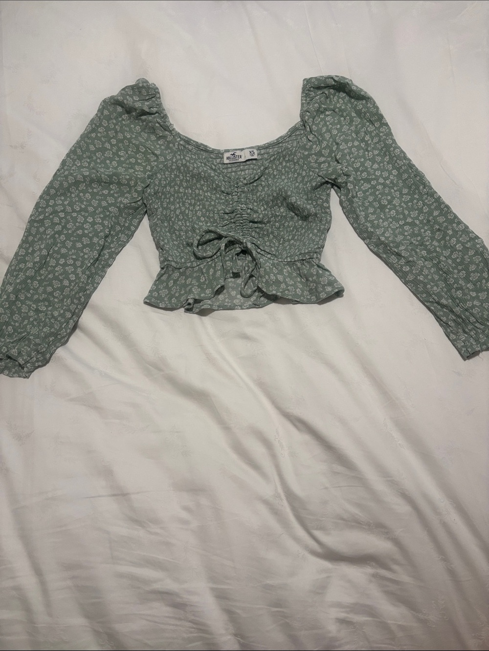 Hollister Green Floral Long Sleeve Crop top